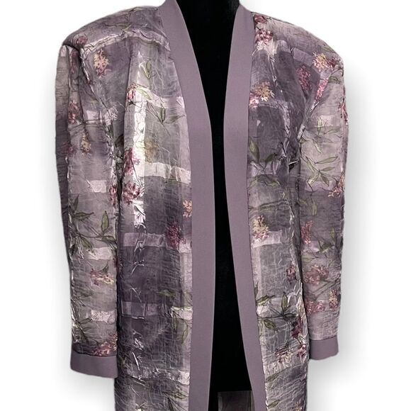 R&M Richards Purple Floral Duster One Size Chic Semi Sheer Purple Long Sleeve - Picture 5 of 7
